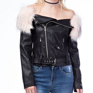 Black Moto Jacket w/ Pink Removable Faux Fur